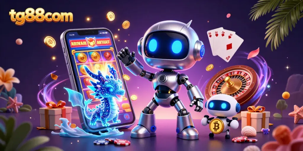 Experience thrilling gaming adventures at tg88com with neon-lit characters and casino elements.
