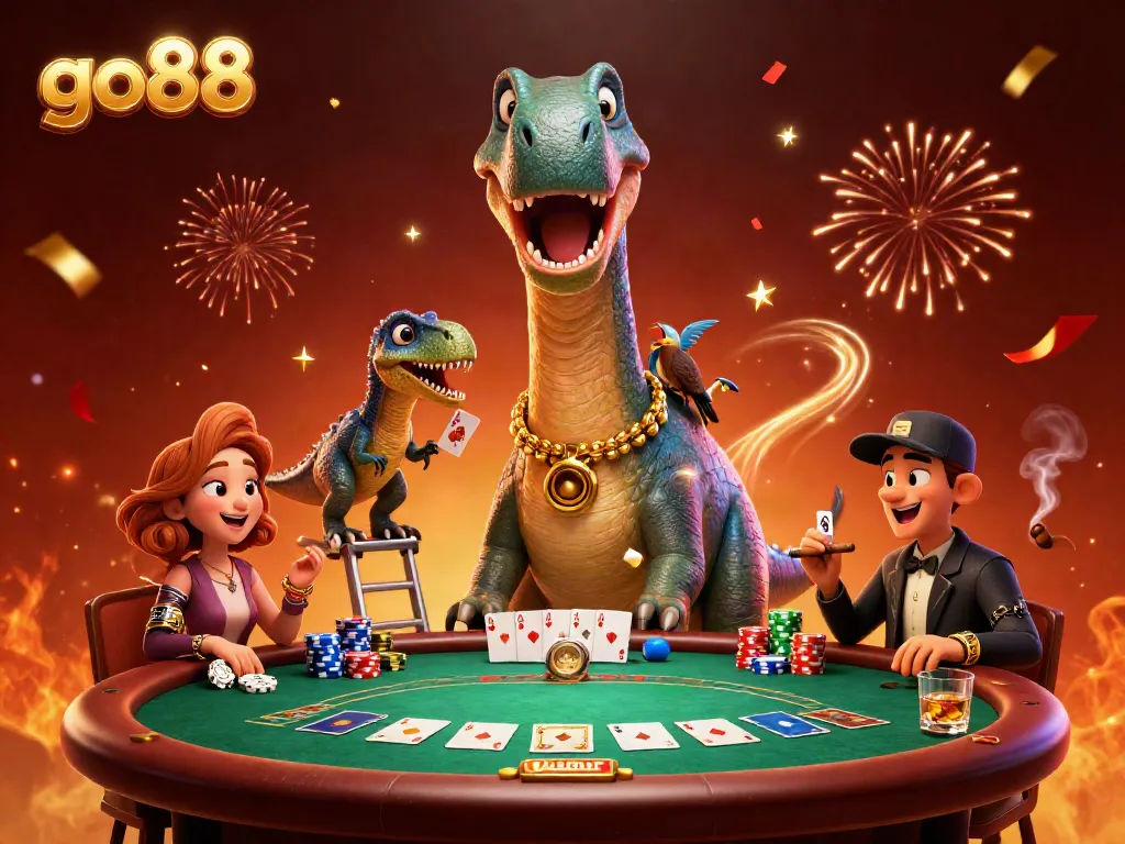 Experience dynamic gaming action at go88 with vibrant 3D casino-themed illustration.