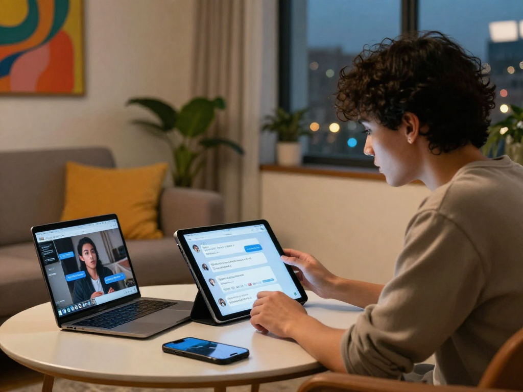 Engaging AI chat porn interactions on a stylish tablet in a cozy setting.