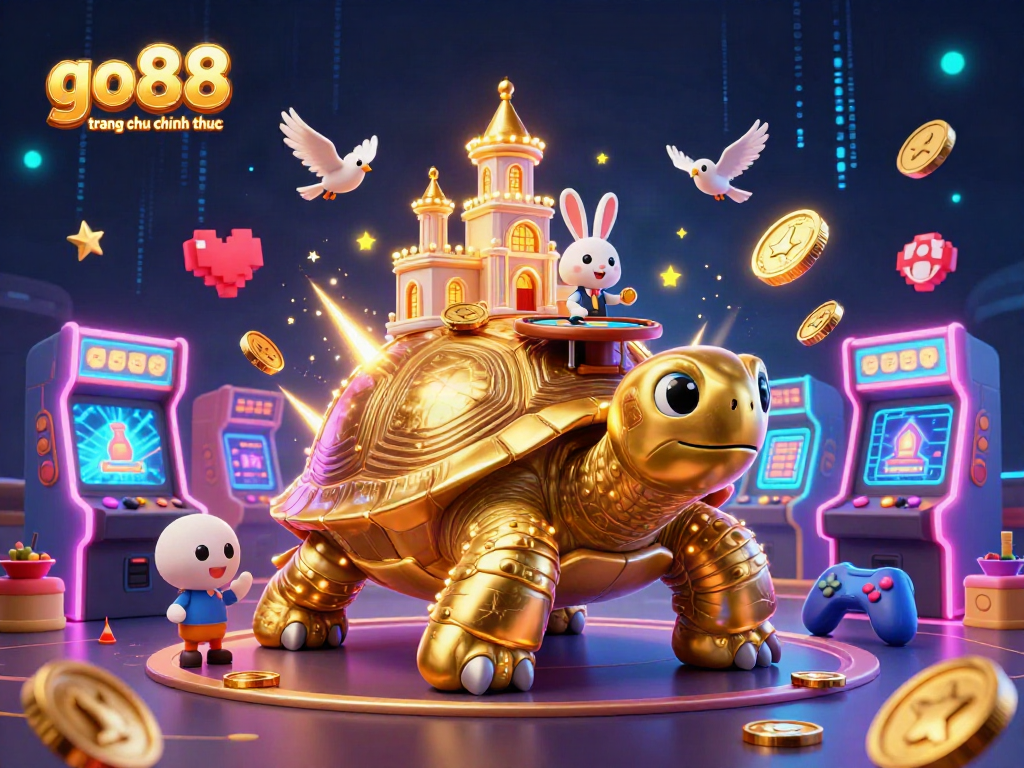 Join the fun with go88 trang chu chinh thuc as golden tortoise and rabbit dealer create a vibrant casino scene.