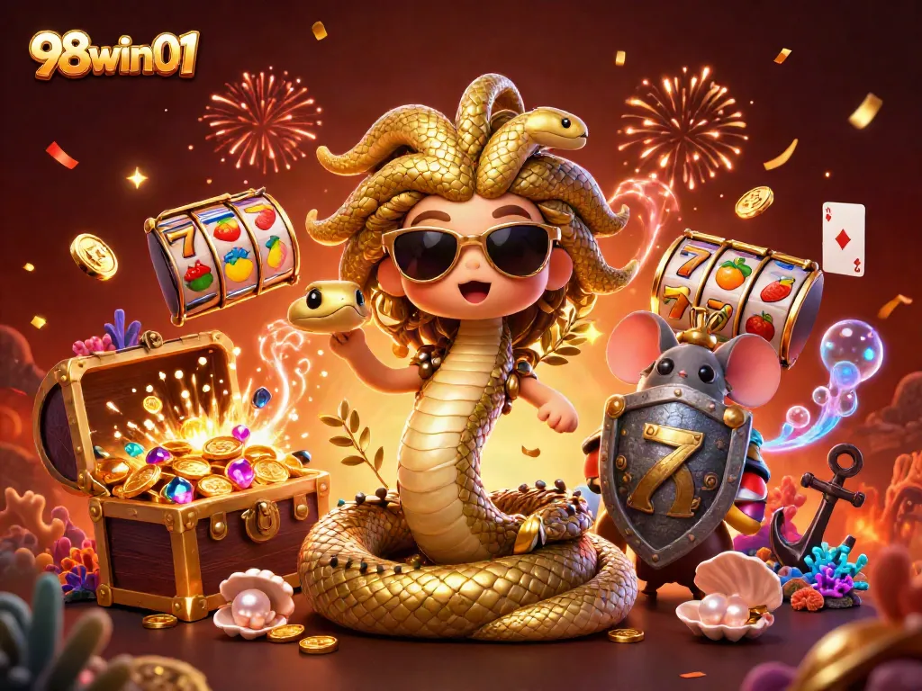 Experience thrilling wins at 98win01 with a vibrant underwater casino scene filled with exciting slot elements.
