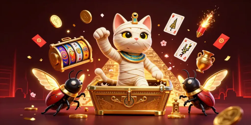 Experience the excitement of gaming at jw88 with a dynamic mummy cat and gold treasures in a vibrant casino