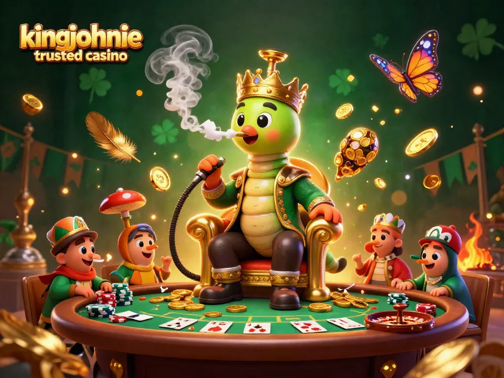 Experience gaming thrill at kingjohnnie trusted casino with a vibrant 3D illustration.