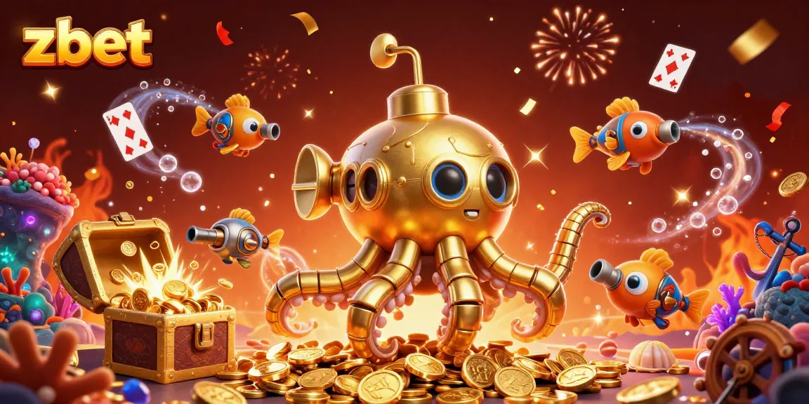 Join the excitement of zbet in this vibrant 3D casino illustration featuring a golden kraken and treasure.