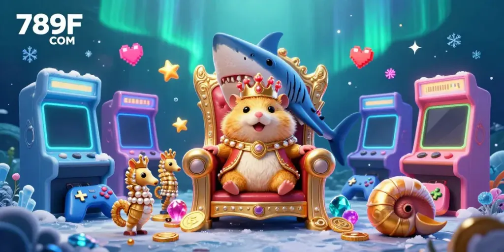 Experience the excitement of gambling at 789F COM with a fierce hamster king in a vibrant casino-themed scene.