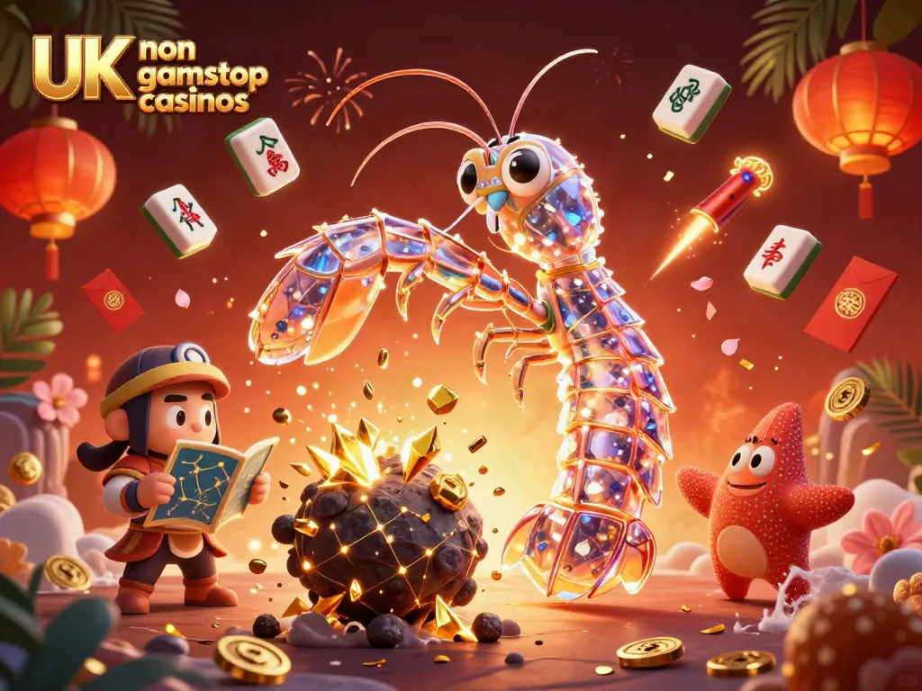 Experience the excitement of UK non gamstop casinos with vibrant 3D illustrations of winning moments and gaming elements.