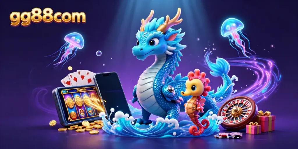 Experience thrilling actions at gg88com with 3D gaming illustrations featuring slot games and vibrant characters.