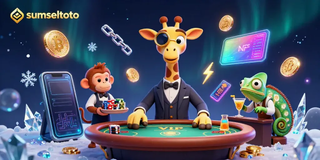 Engage in exciting games at sumseltoto, featuring 3D characters enjoying a vibrant casino atmosphere.