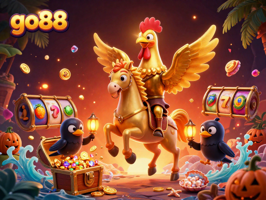 Win big with go88's exciting casino action featuring a golden rooster in a vibrant underwater setting