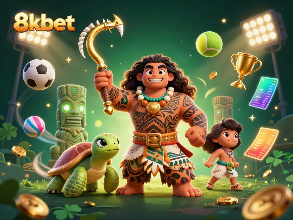 Experience thrilling sports adventures with 8xbet featuring a vibrant 3D demigod scene.
