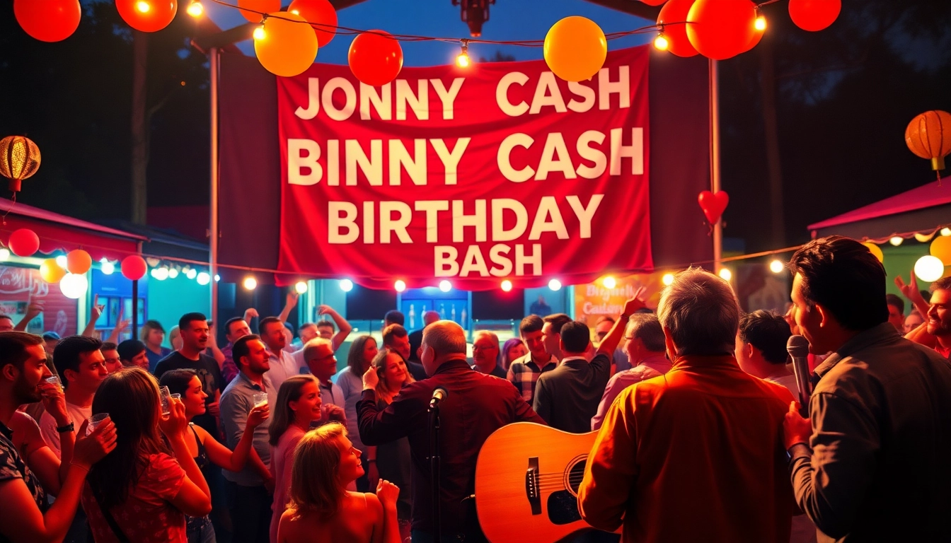 Fans celebrating at the Johnny Cash birthday bash, showcasing vibrant energy and musical performances at johnnycashbirthday.com.