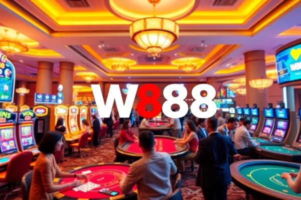 Experience the excitement of gaming at W88.nyc with vibrant casino visuals depicting thrilling games and a welcoming atmosphere.