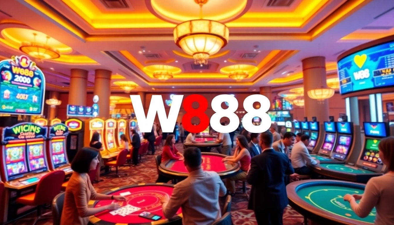 Experience the excitement of gaming at W88.nyc with vibrant casino visuals depicting thrilling games and a welcoming atmosphere.