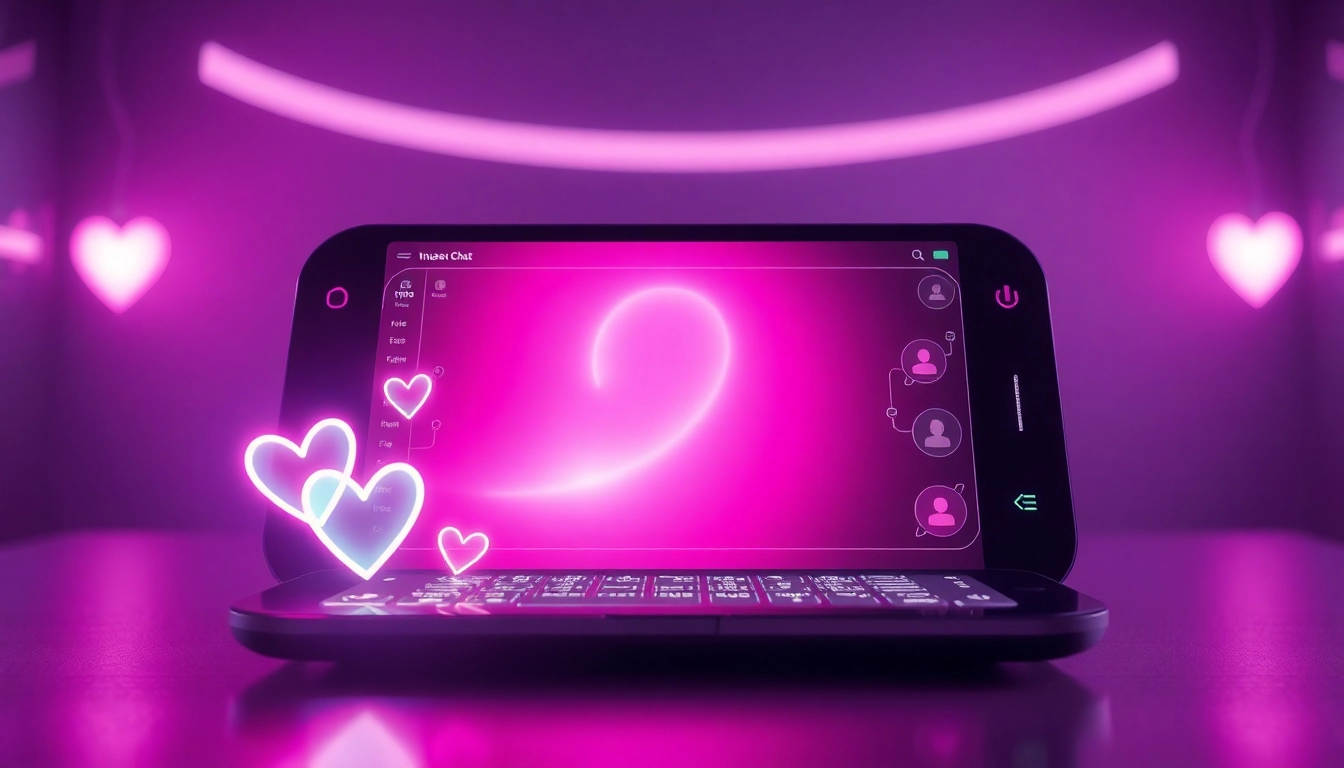 Engaging representation of sex chat AI technology with modern digital interfaces and emotional symbols.