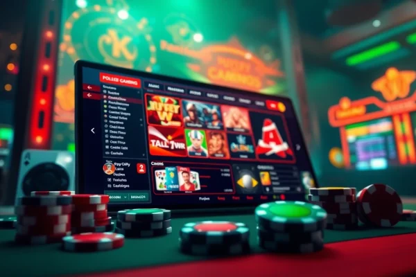 Interactive gaming scene showcasing ev88win.live with casino elements and vibrant design.