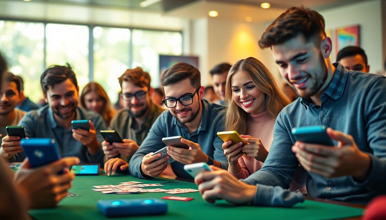 Exciting online gaming scene featuring diverse players engaged with topgamebaidoithuong.mx card games.