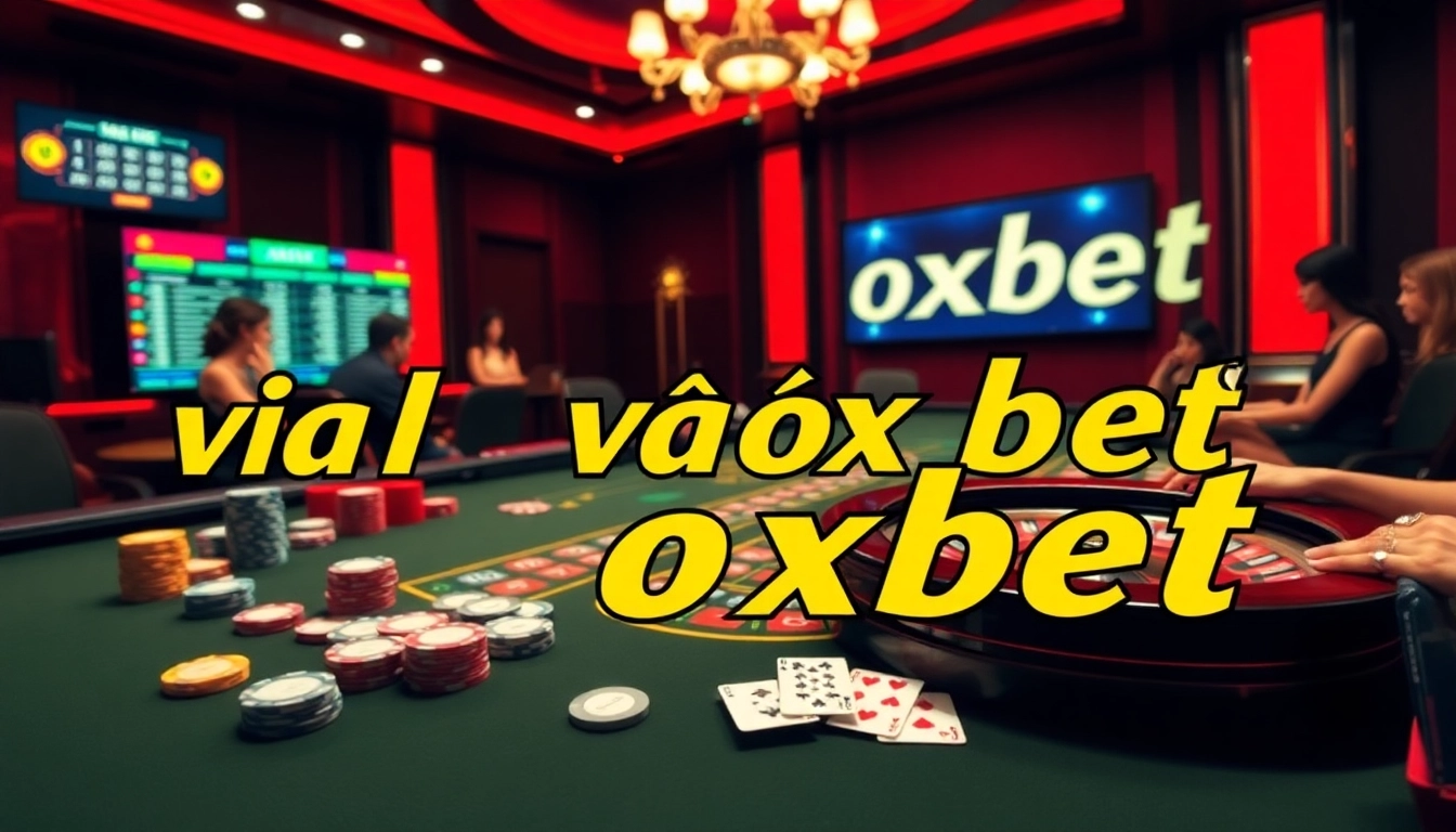 Experience the thrill of online gambling with the dynamic scene of a roulette table and "link vào oxbet" displayed prominently.