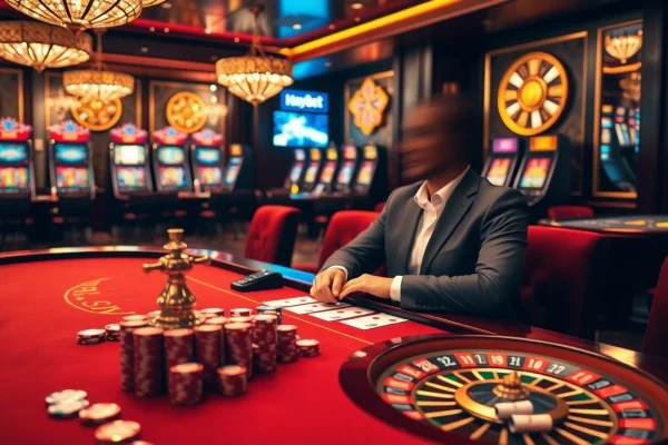 HAYBET table with poker chips and cards, showcasing an exciting gambling atmosphere.