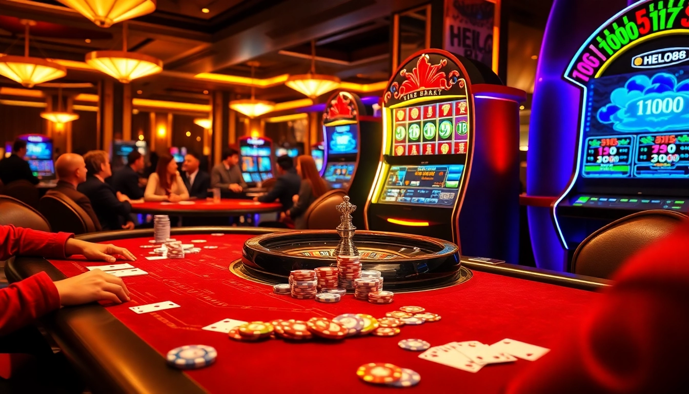 Cheerful players enjoying a thrilling gaming experience at HELO88 casino.