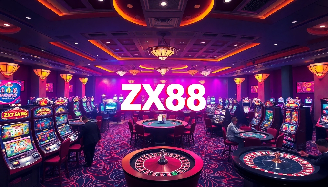 Experience the excitement of ZX88 as players engage with vibrant casino tables and games.