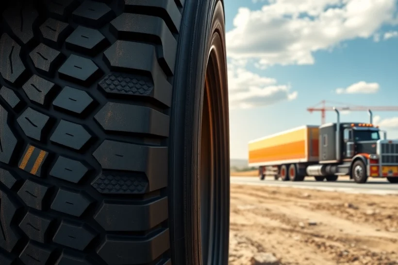 Close-up of the durable RR99 tire designed for mixed-service performance on highways and off-roads.