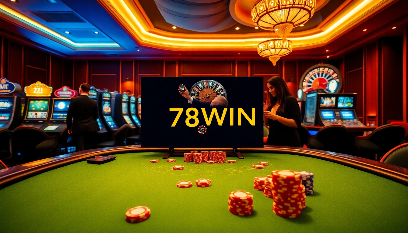 Engaged players enjoying thrilling games at 78WIN's luxurious casino.