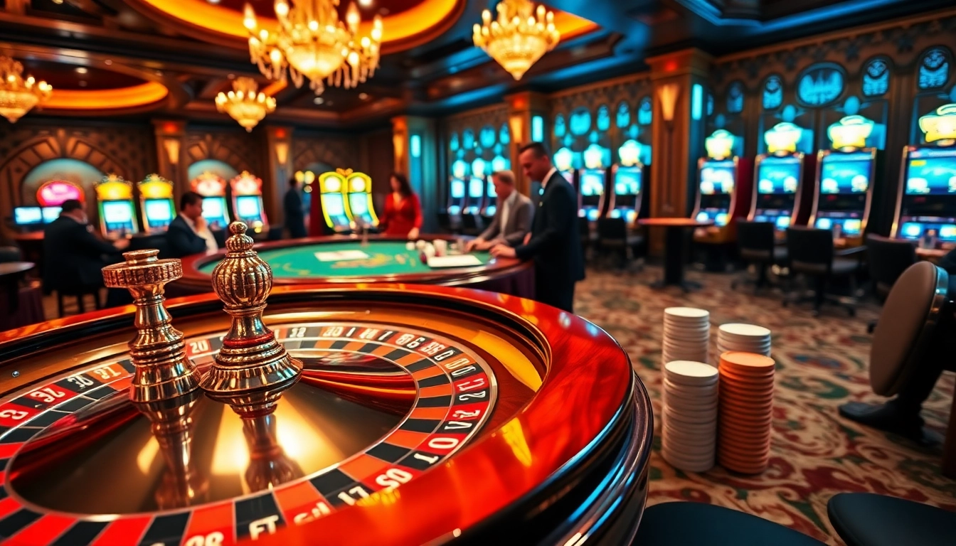 Experience the excitement at BL555 with a vibrant casino scene featuring roulette and poker.