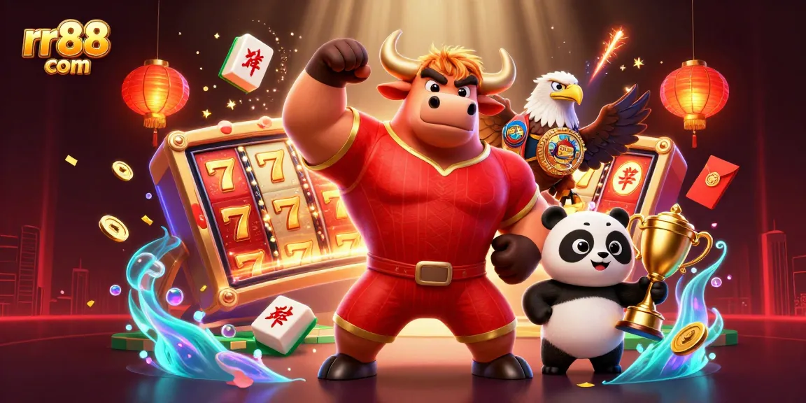Spin slot reels at rr88 com with cheerful mascots celebrating big wins in a vibrant casino scene