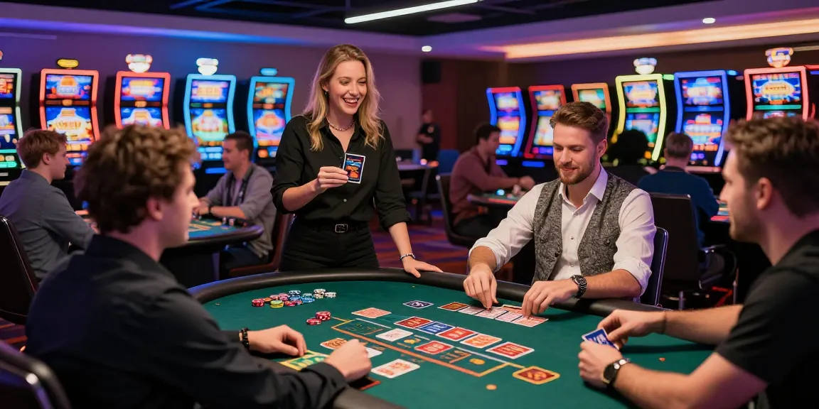 Credit card casinos atmosphere with players enjoying various games and using Visa and Mastercard.