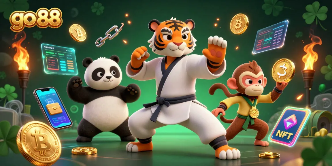 Engage with go 88 in a vibrant casino scene featuring a kung fu tiger master and fun characters.