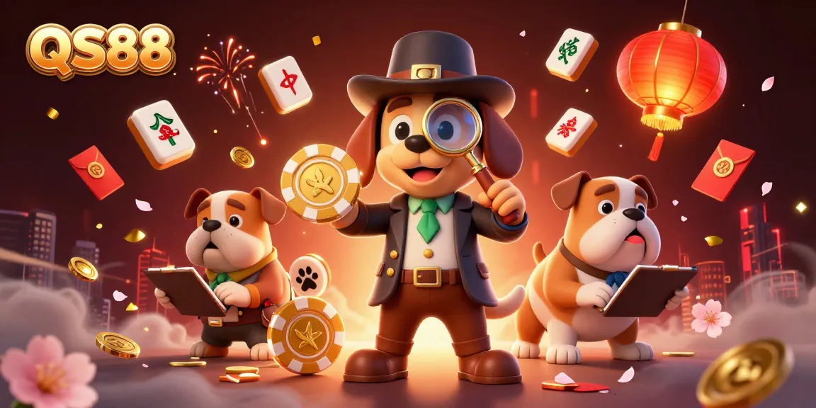 QS88 offers thrilling casino adventures with engaging characters and festive elements in a vibrant 3D scene.