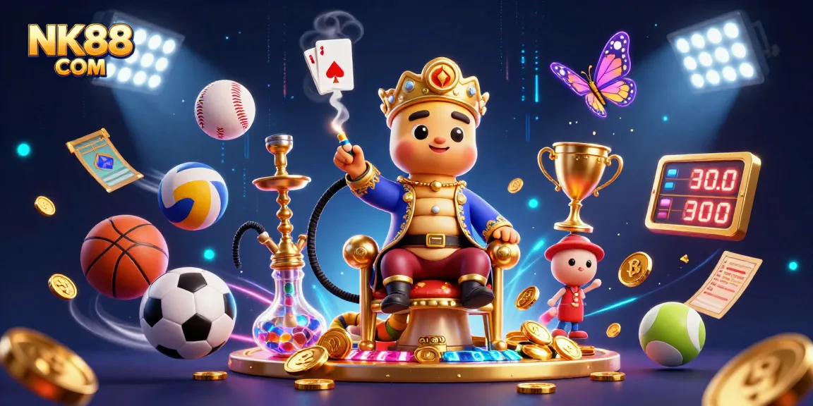Engage with NK88 COM's thrilling gaming adventure featuring lively casino elements and vibrant characters.