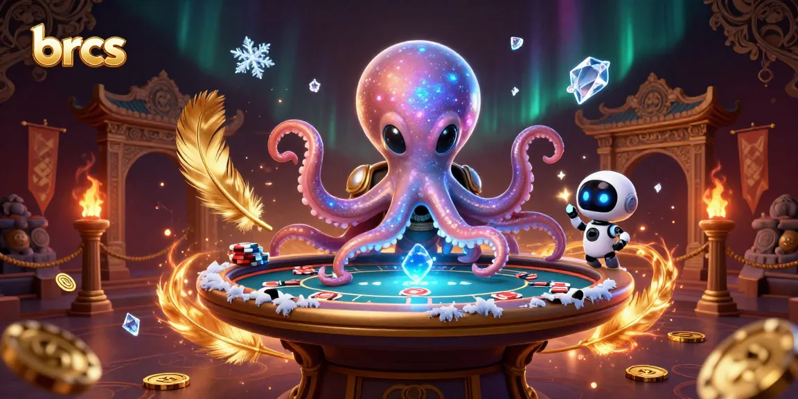 Engage in immersive gameplay at brcs, featuring a vibrant alien octopus at a poker table.