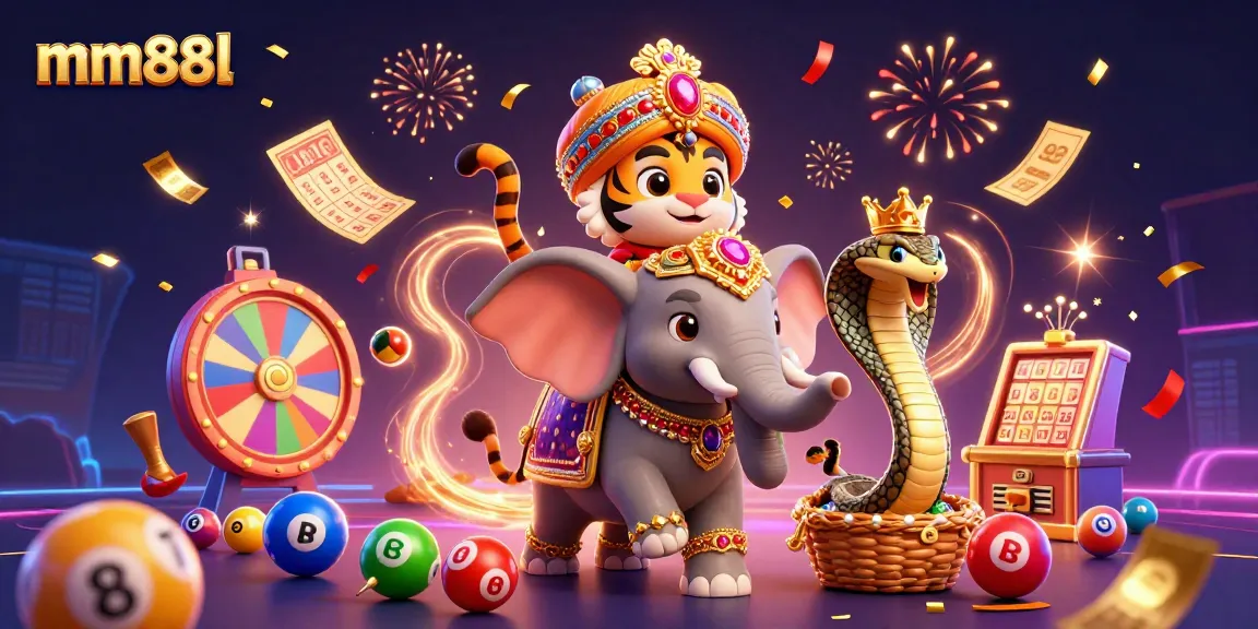 Enjoy the vibrant excitement of mm88l with a colorful 3D casino scene featuring a maharaja and gaming elements.