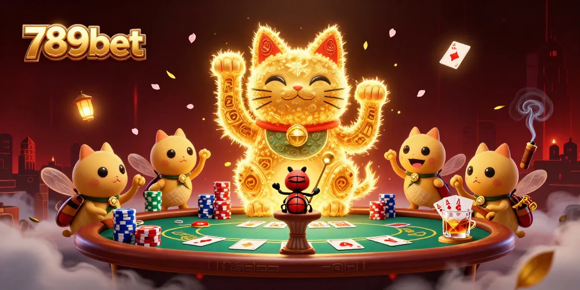 Experience lively casino magic with a lucky cat and vibrant 789bet themes in a captivating scene.