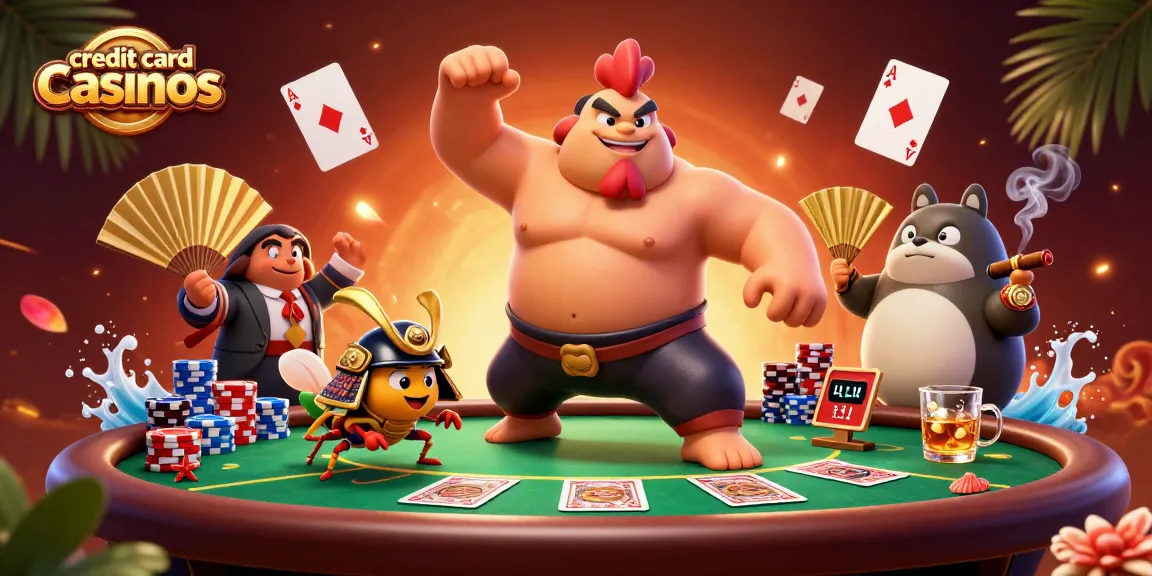 Engage players at credit card casinos with a vibrant 3D illustration showcasing exciting gaming elements and characters.