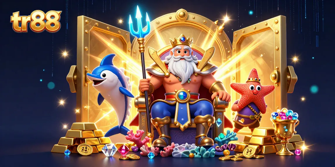 Engage with tr88's exclusive rewards in a vibrant casino illustration featuring Neptune.