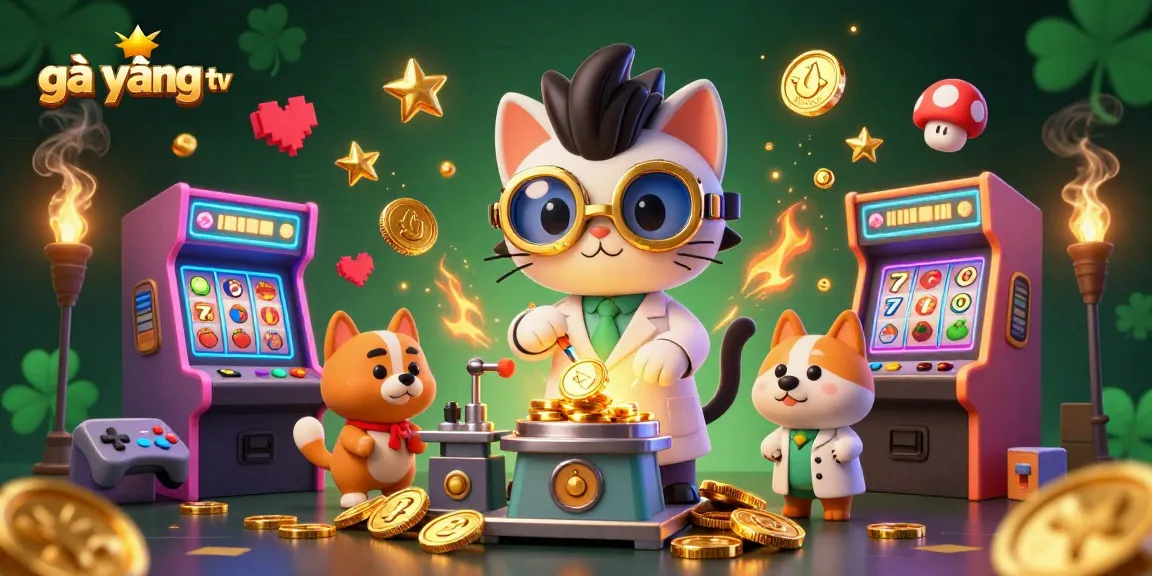 Engage in the excitement of gà vàng tv with a vibrant 3D casino scene featuring cartoon characters and gaming elements.