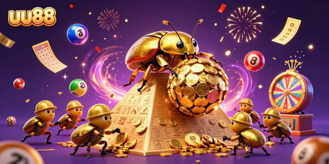 Join the fun at uu88, where vibrant lottery elements and golden coins create a thrilling casino experience.