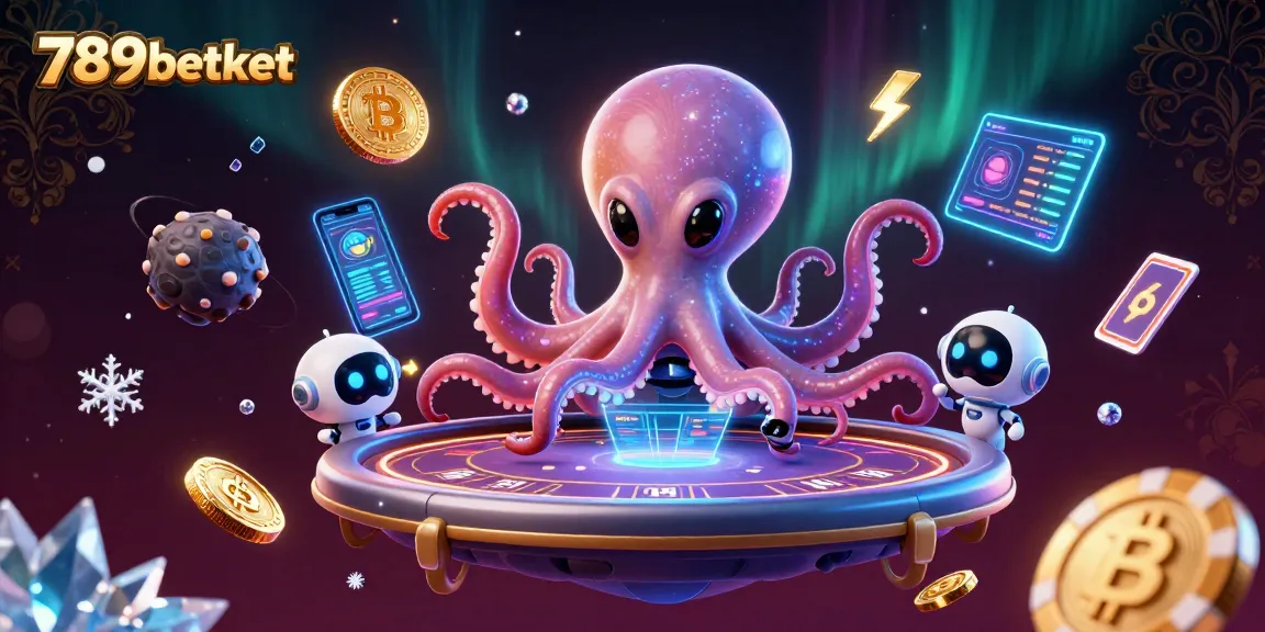 Engage with 789betket's thrilling crypto casino scene featuring an alien octopus at a holographic poker table.