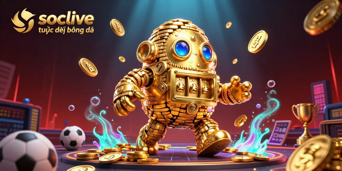 Socolive trực tiếp bóng đá showcases dynamic live sports betting action with vibrant 3D artwork.