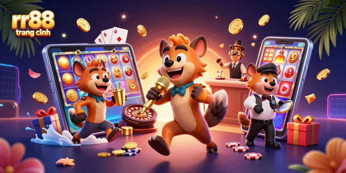Experience the excitement of rr88 trang chính with cartoon hyenas in a vibrant comedy casino scene.